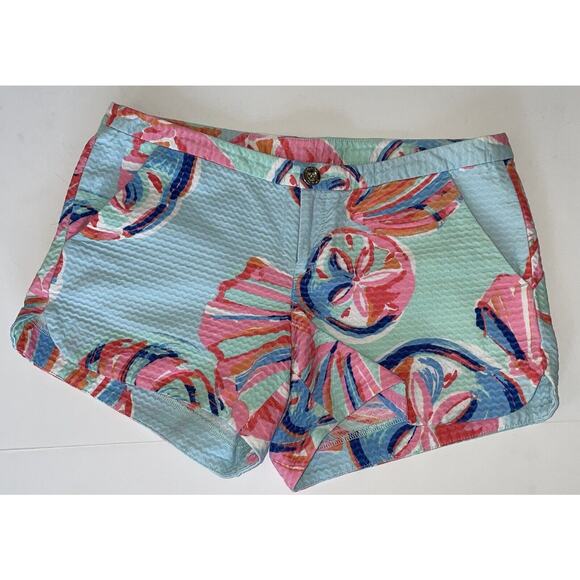 Lilly Pulitzer Shorts Sz 2 Sand Dollar Shells Colorful Beach Coastal Core EUC